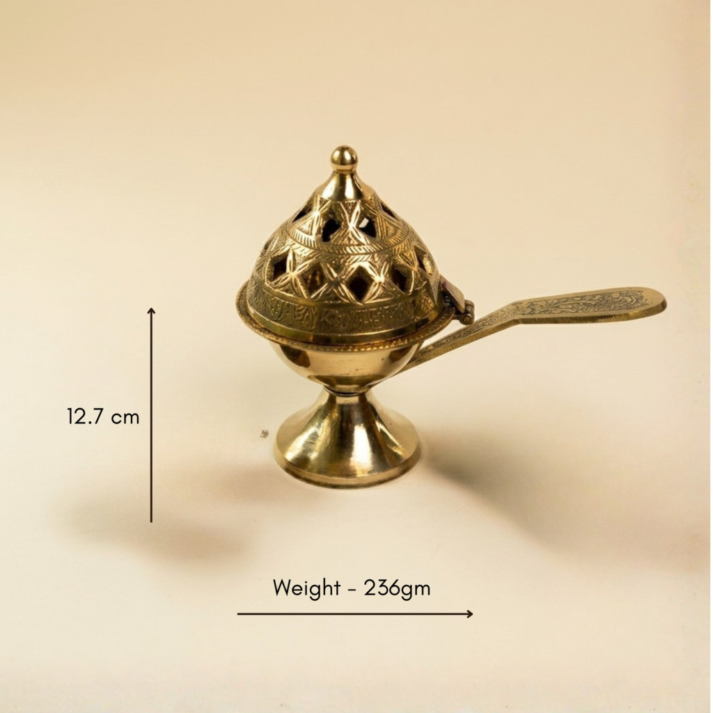 Traditional Brass Loban Dan with Handle 12.7 cm - View 1